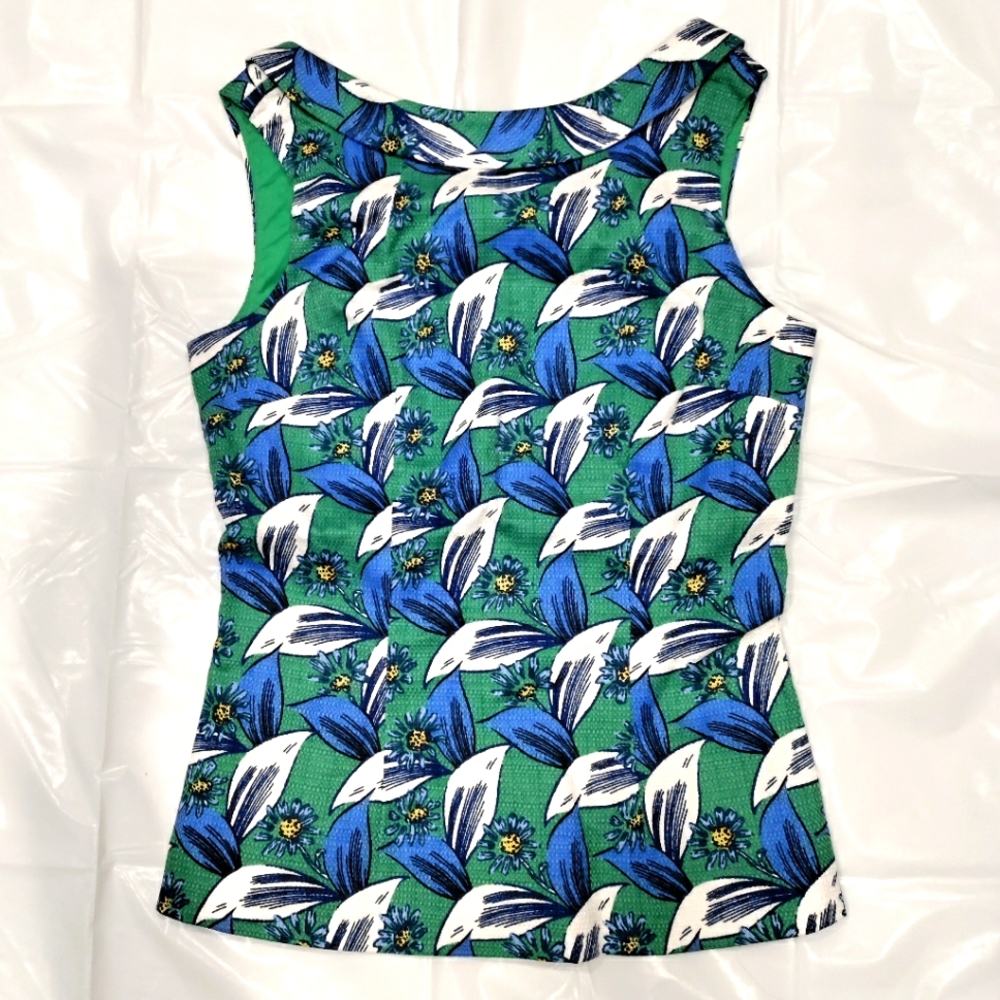 Boden Women’s Martha Sleeveless Top Woven Green Blue Floral size 2